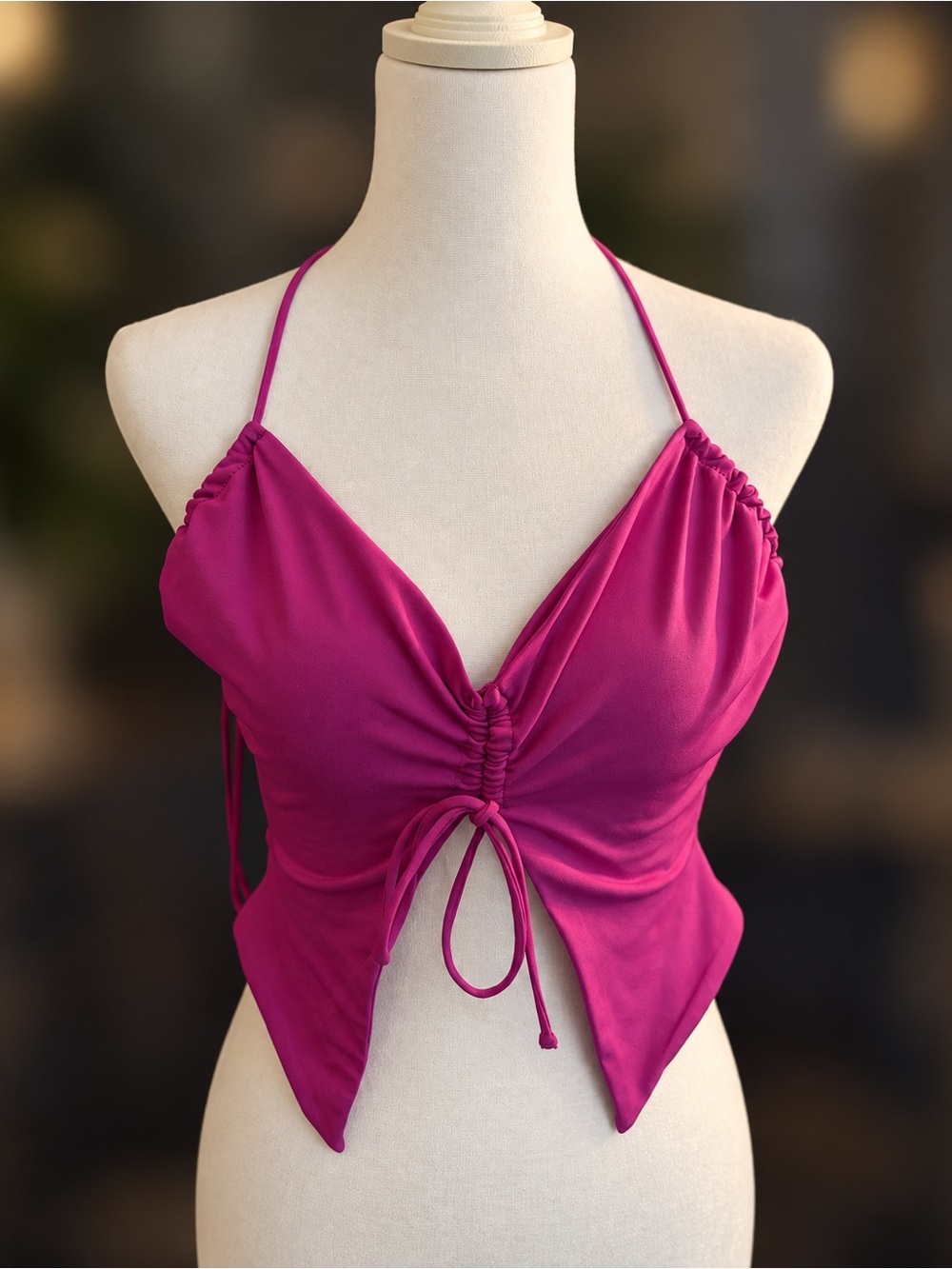 NWT Garage Magenta Ruched Cutout Halter Crop Top Size Medium